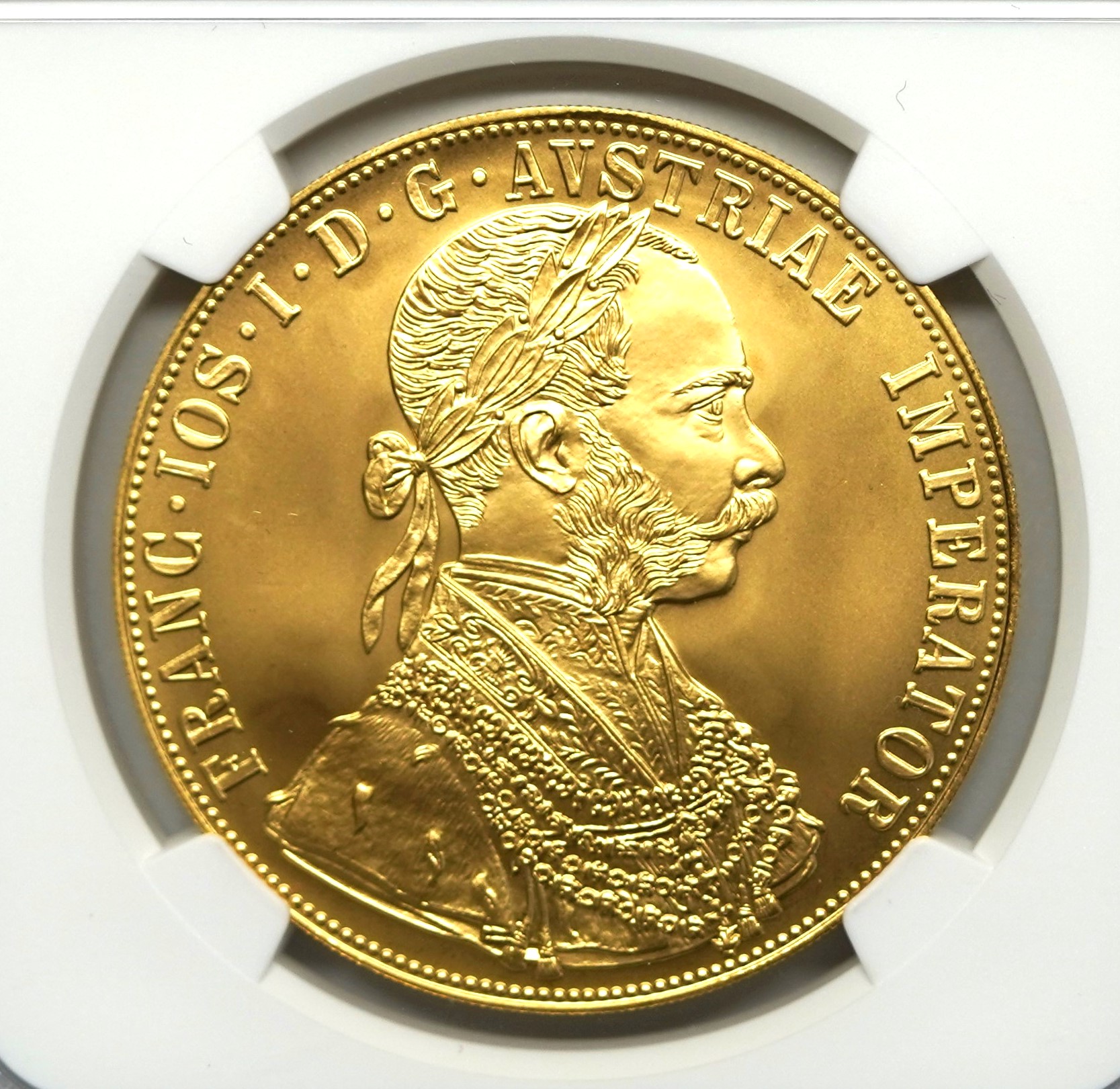 Sold】【希少な70鑑定！！】1915年 フランツ・ヨーゼフ1世 4ダカット金貨 リストライク MS70 NGC | ソブリンパートナーズ